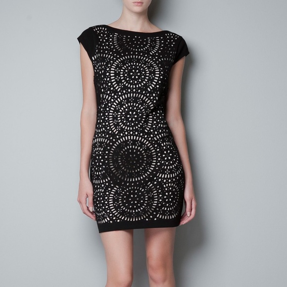 Zara Dresses & Skirts - Zara Laser Cut Black & Light Blush Mini Dress S